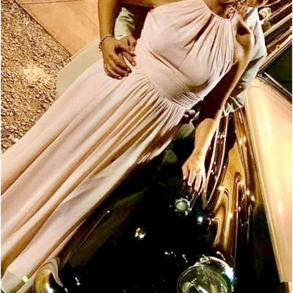 Levkoff Petal Pink Keyhole Neck A-Line Gown - Picture 3 of 6